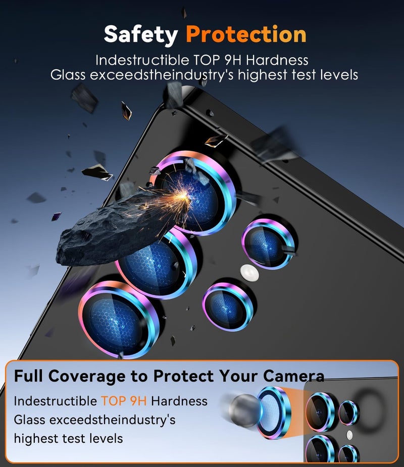 CloudValley for Samsung Galaxy S25 Ultra Camera Lens Protector, 9H Tempered Glass + Aluminum Alloy Individual Lens Protective Ring, [1 Second Installaion] Ultra-HD Glass Cover,Titanium Colorful - Image 2